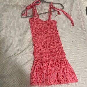 Pink Floral Dress with Shoulder Bow Ties